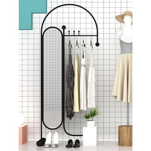 Full-Length Mirror Household Floor-Standing Coat Rack Dressing Mirror Combination Bedroom with Dressing Mirror Hanger Door Vertical Full Length Floor Mirror (Black)
