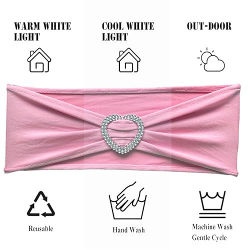 Pink Chair Sashes 100 Pack Spandex Pink Sashes for Chairs Stretch Chair Sashes Clearance with Heart Buckle Slider for Wedding Banquet Party Decorations