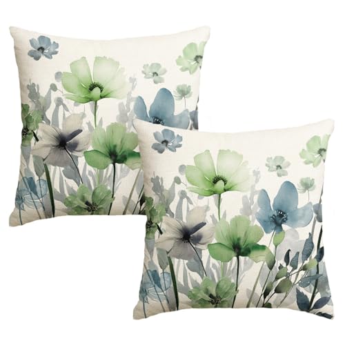 AVOIN colorlife Chinoiserie Poppy Flowers Pillow Covers 18x18 Inch Set of 2