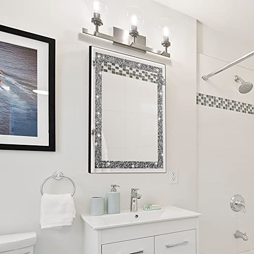 Ruomeng Rectangular Wall Mirror, 16" x 20", Crystal Crush Diamond, Bathroom, Entryway & Bedroom