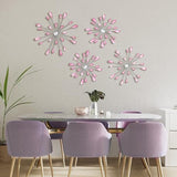 Hicarer 4 Pcs Starburst Wall Decor Bling Wall Art Crystal Teardrop 3D Hanging Rhinestone Radial Metal Artwork Modern Accent Sculptures Decorations for Living Room Home Office Bedroom(Pink)