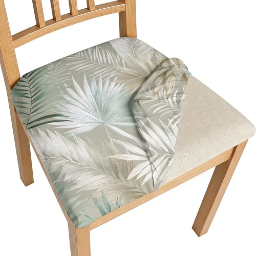 BVBOX Seat Covers Set of 4 for Dining Room Chairs Stretch Light Luxury French Style Dining Chair Covers Washable Removable Cushion Slipcovers Seat Protector (Soft Palm Feather, Set of 4)