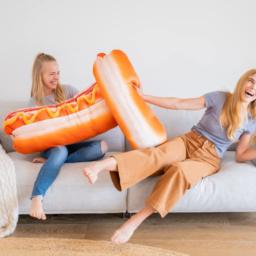 Much Comfort 30" 3D Supreme Hot Dog Throw Pillow - Made with Super Soft & Ultra Premium Fabric - Cute, Comfortable, Plush, Stuffed Body Cushion for Home Decor - Best Funny Gift for Meat Lovers - Large