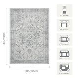 5X7 Washable Area Rug for Living Room, Light Grey