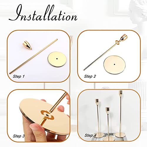 6Pcs French Honey Gold Candlestick Holders, Tall Taper Candelabra Stands fits 3/4 inch Thick Pillar Candle Stick, Elegant Decor Set for Table Centerpiece, Floor, Fireplace as Date, Festival, Fitting.