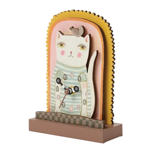 Enesco Allen Designs Cat Purrfect Time Battery-Operated Wooden Desk Clock, 5.9 Inch, Multicolor