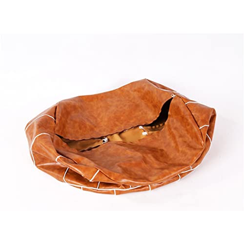 PU Leather Pouf Embroider Craft Ottoman Footstool Mediterranean Home Decor Artificial Leather Unstuffed Cushion(E)