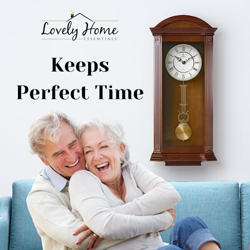 Pendulum Wall Clock Battery Operated - Large, Wooden Hanging Grandfather Wall Clock with Pendulum, 27x11 - Quiet, Made with Real Wood for Living Room Decor, Office & Home Décor Gift