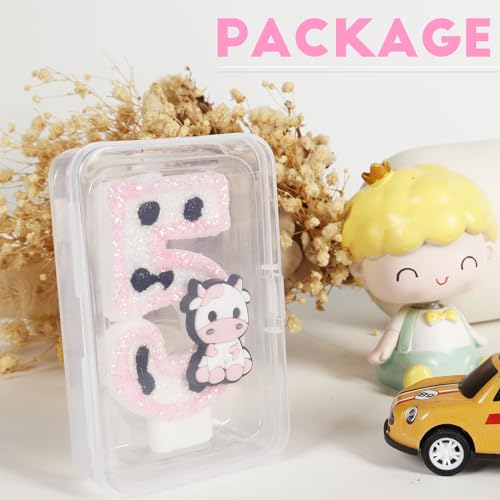 Pink Cow Glitter Birthday Candles Number 1 Birthday Decorations, Holy Cow Im One Birthday Decorations, Number 1 Candle for Cake, Cowgirl Theme Number Candle for Girls First 1st Birthday Party Décor