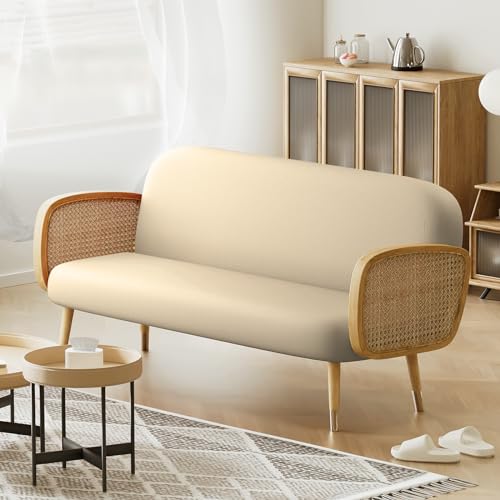 Queen Size Futon Cover, Armless Stretch Futon Slipcover Armless Sofa Cover Furniture Protector, Durable & Washable Zippered Futon Couch Cover for Adults Kids and Pets, Ivory