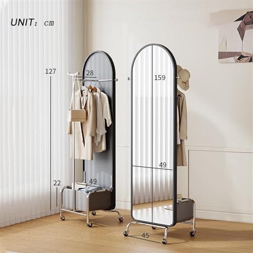 Decorative Full-Length Mirror, Floor-Standing, Household Dressing, Bedroom, Rotatable and Movable Clothes Hanger for Living Room