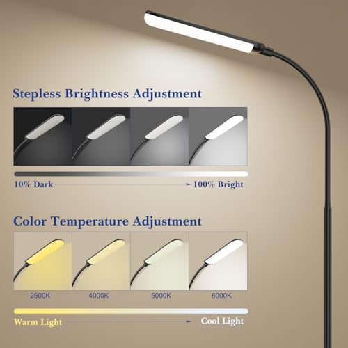 Floor Lamp, LED Floor Lamp with Remote Control Foot Switch for Living Room, Stepless Adjustable Colour Temperature Brightness Standing Lamp with Timer, Eye Caring Tall Lamp Reading for Bedroom,office