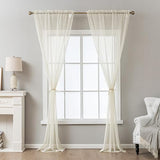 Natural Sheer Curtains 96 Inches Long, Privacy Semi Sheer Curtains for Living Room Bedroom, Light Filtering Rod Pocket Voile Window Drapes 2 Panels Set, Each 42" W x 96" L