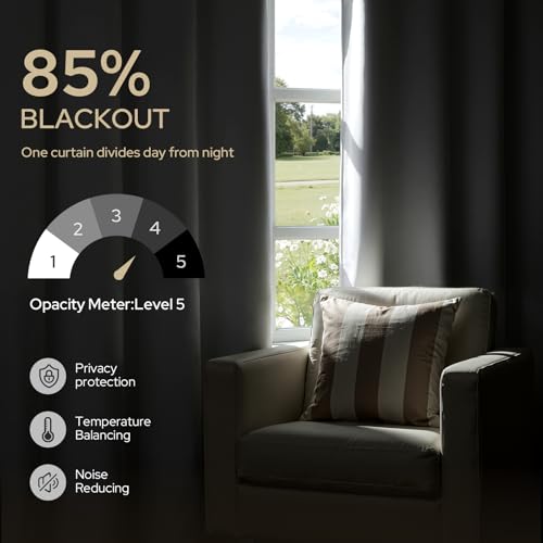 HOMEIDEAS Blackout Curtains for Bedroom 52 X 84 Inch Long 2 Panels Set Light Grey/Gray Room Darkening Curtains/Drapes, Soundproof Thermal Grommet Window Curtains for Living Room