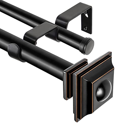 KAMANINA 1 Inch Double Curtain Rods 66 to 120 Inches (5.5-10 Feet), Telescoping Splicing Black Curtain Rod for Windows 54 to 115 Inches, Decorative Curtain Rods with Square Finials