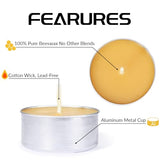 Natural Beeswax Tealight Candles in Metal Aluminum Cup - Organic Small Candle Natural Scent Smokeless 4-5 Hours Long Burning - Yellow, Pack of 12