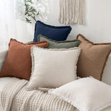 MIULEE Linen Fringe Decorative Euro Throw Pillow Covers Dark Navy 26x26