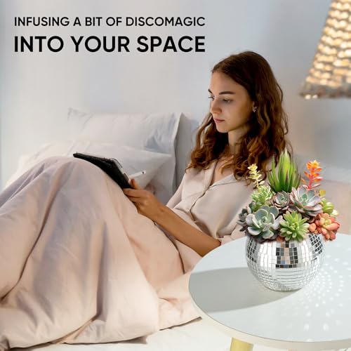 6 Pcs Disco Ball Vase Disco Ball Planter for Centerpieces Disco Ball Decor Flower Vase with Silver Mirror Glass for Wedding, Birthday, Party (3" X 4")