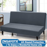 Stretch Fit Futon Cover (67"-82") Armless Futon Sofa Bed Slipcover with Elastic Band, Universal Foldable Sofa Mattress Protector Full Queen Size, Washable Comfort Jacquard (Dark Grey)