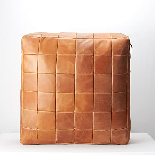 MARRAKESH STYLE Comfortable Leather Ottoman Pouf - Handmade Unstuffed Moroccan Pouf Cover - Square Pouf & Foot Rest Ottoman - Perfect for Living Rooms Bedrooms & Kids Room - Luxury Square Brown
