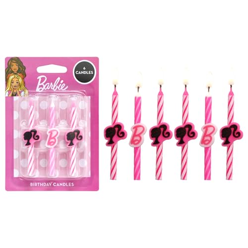 Barbie™ Birthday Cake Candles | 6 Birthday Candles for Cake Decorations, Pink Stripe Candles, Cake Toppers for Barbie Party