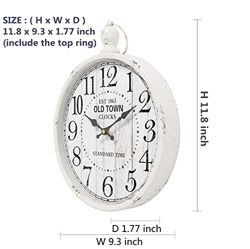 Menterry Retro Round Wall Clock. White Vintage Antique Style. Battery Operated Silent Wall Clocks for Farmhouse,Bathroom,Kitchen,Bedroom,Office, (11.8" H x 9.3" W)