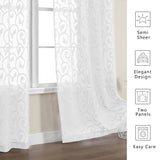 OWENIE Furman Sheer White Curtains 84 inches Long for Bedroom Living Room 2 Panels Set, White Curtains Jacquard Clip Light Filtering Semi Sheer Curtain Rod Pocket Window Drapes, 2 Pcs Each 40 W 84 L