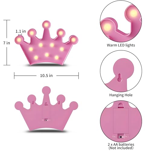 YiaMia Crown Pink Room Decor, Princess Decor for Girls Room, Princess Party Decorations, Birthday, Battery Powered Night Light for Girls