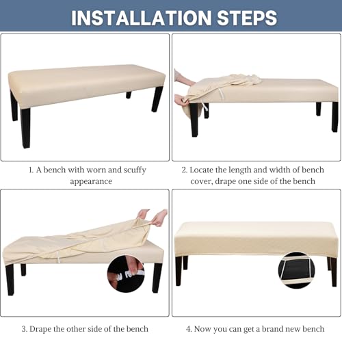 SearchI Dining Bench Cover, Stretch Washable Long Bench Seat Covers, Rectangle Dining Table Bench Slipover for Dining Room, Living Room, Kitchen(Beige)