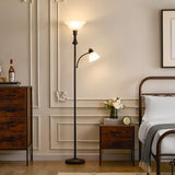71'' Floor Lamps for Living Room, Tall Floor Lamp for Bedroom with Adjustable Angle Arc Reading lamp, Modern Torchiere Standing lamp with Glass Shade, Knob Switch, Bulb Included, Black