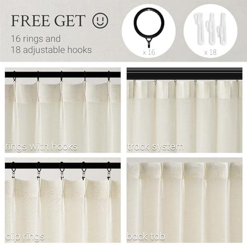 96 Inches Long Pinch Pleated Semi Sheer Curtains,Natural Linen Blended Light Filtering Window Curtains 96 Length 2 Panels for Living Room Bedroom Pinch Pleat Drapes with Hooks 2 Panels 40" Wx96 L
