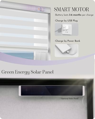 Graywind Motorized Zebra Blinds for Windows, Blackout Smart Blinds with Remote Control, Dual Layer Custom Zebra Shades Work with Alexa, Google Home, Apple Homekit, Classic White