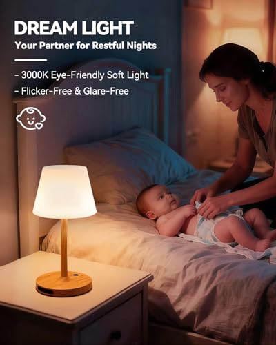 Outdoor Waterproof Shower Lamp, 5200mAh Cordless Rechargeable Table Lamp with Touch Dimming, IP65 Wireless LED Night Light for Patio, Camping, Bathroom, Restaurant & Kitchen
