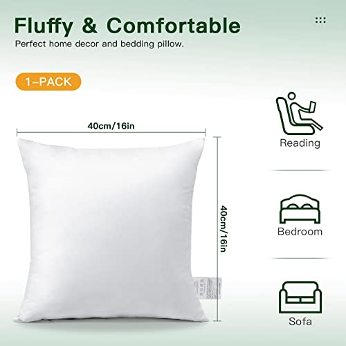 OTOSTAR Waterproof Pillows Insert, 16 x 16 Outdoor Decorative Throw Pillow Insert Soft Fluffy Plump Cushion Insert for Patio Garden Bench Farmhouse Sofa Couch Bed, White