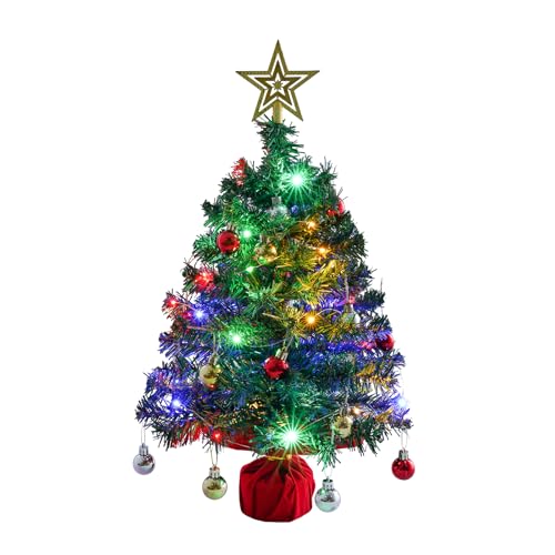 Mini Tabletop Christmas Tree with 30 LED String Lights, Star Top, Perfect for DIY Decoration 2ft