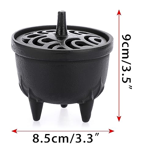 JUXYES Vintage Tripod Incense Burner Holder with Lid, Cast Iron Incense Holder Metal Cauldron Censer Antique Cone Coil Incense Burner Holder for Incense Resins, Cones, Charcoal or Wax Melts
