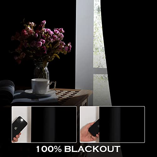 KGORGE 4-in-1 Soundproof Anti Dust 100% Blackout Curtains with Melt-Blown Layer Noise Reducing Thermal Insulating Window Drapes for Bedroom Nursery, W 52 x L 84, Black, 2 Panels