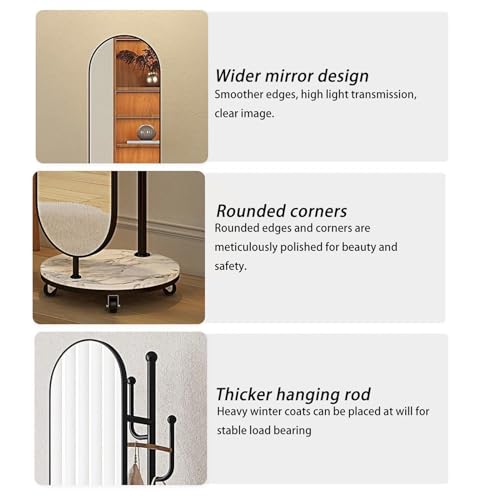Decorative Full-Length Mirror Hanger Integrated Rotating Dressing Household Simple Vertical Cloakroom Movable Floor-Standing for Living Room(Black)