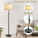 Black Floor Lamp, Height Adjustable Standing Lamp Tall Lamp with Fabric Lampshade&Pull Chain Corner Floor Lamps for Living Room, Bedroom & Office Bulbs Not Included(Black Base)