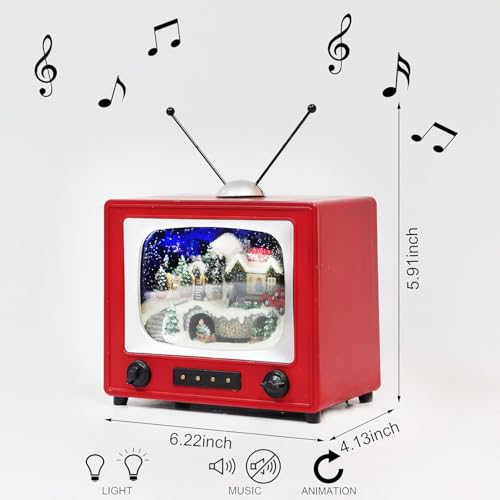 MOMENTS IN TIME 6" H Red Retro TV with Mountain Scene (Animated Train) - LED Lights - 8 Classic Carols Christmas Music - Battery Operated - Hand-Painted Resin Polyresin Injection Plastic