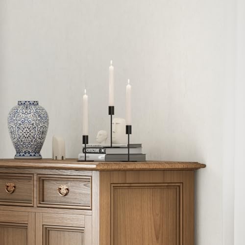 FSyueyun 3 Pcs Black Candle Holders, Elegant Taper Candle Holders, Metal Candlestick Holders for Festive Table Decor, Mantel Centerpiece, Modern Candle Stand for Wedding, Housewarming Gift