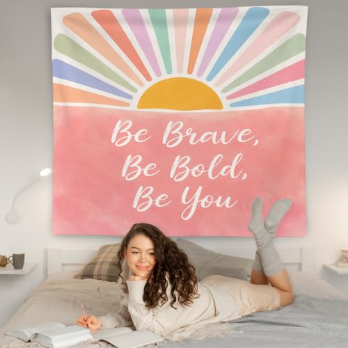 WNAGT Boho Sunshine Motivational Tapestry Wall Hanging 50x60 Inch | Positive Affirmation Be Brave Bold Be You Wall Tapestry for Kids Room Nursery Classroom Home Office Decor