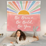 WNAGT Boho Sunshine Motivational Tapestry Wall Hanging 50x60 Inch | Positive Affirmation Be Brave Bold Be You Wall Tapestry for Kids Room Nursery Classroom Home Office Decor