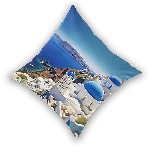 JCAKES Santorini Greek Island Sea View Print Square Pillow Set of 2 Decorative Pillows Cushion Covers for Couch Chair Bedroom (Does Not Contain Pillow Core)