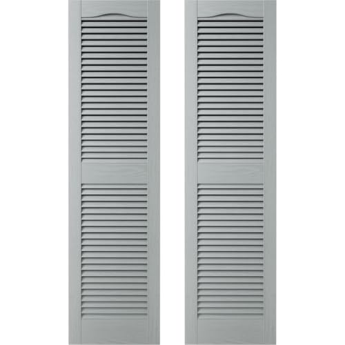 TailorMade BEL1120026945 Builders Edge, Cathedral Top Center Mullion, Open Louver, Includes Matching Installation Spikes (Per Pair) Vinyl Shutters, 12-in. W x 26-in. H, 945-Platinum