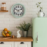 ZENFUN 12'' Rustic Wall Clock, Silent Non Ticking Clock Quartz Wall Clock Battery Operated, Country Style Wall Decoration for Kitchen Living Room Home, Office, School, Large Numbers, Green