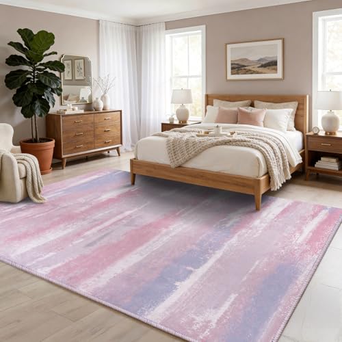 9x12 Area Rugs for Living Room, Pink Modern Abstract Rugs