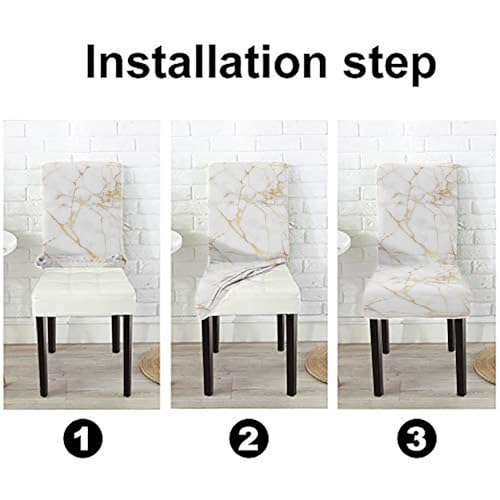 TOMWISH Dining Room Chair Covers Set of 6, Spandex Slipcover Stretch Removable Parson Chair Covers Marble White Grey and Gold Abstract Art Painting Chairs Seat Cover for Dining Room