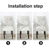 TOMWISH Dining Room Chair Covers Set of 6, Spandex Slipcover Stretch Removable Parson Chair Covers Marble White Grey and Gold Abstract Art Painting Chairs Seat Cover for Dining Room