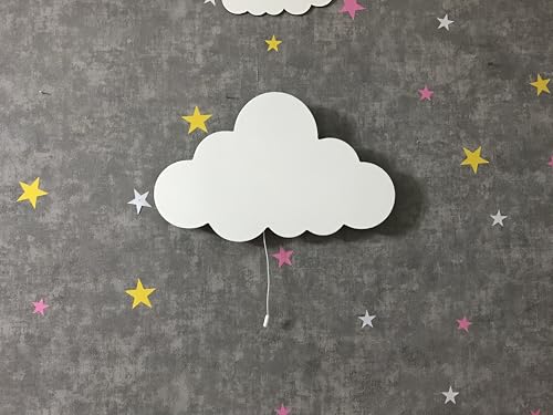 Set of 2 Moon and Cloud Night Light for Kids, Cordless Battery Operated Wall Mount Lamp Decor for Nursery & Toddler Room, Soft LED Baby Nightlight, Hanging Wall Lamps for Boys & Girls Bedroom (White)